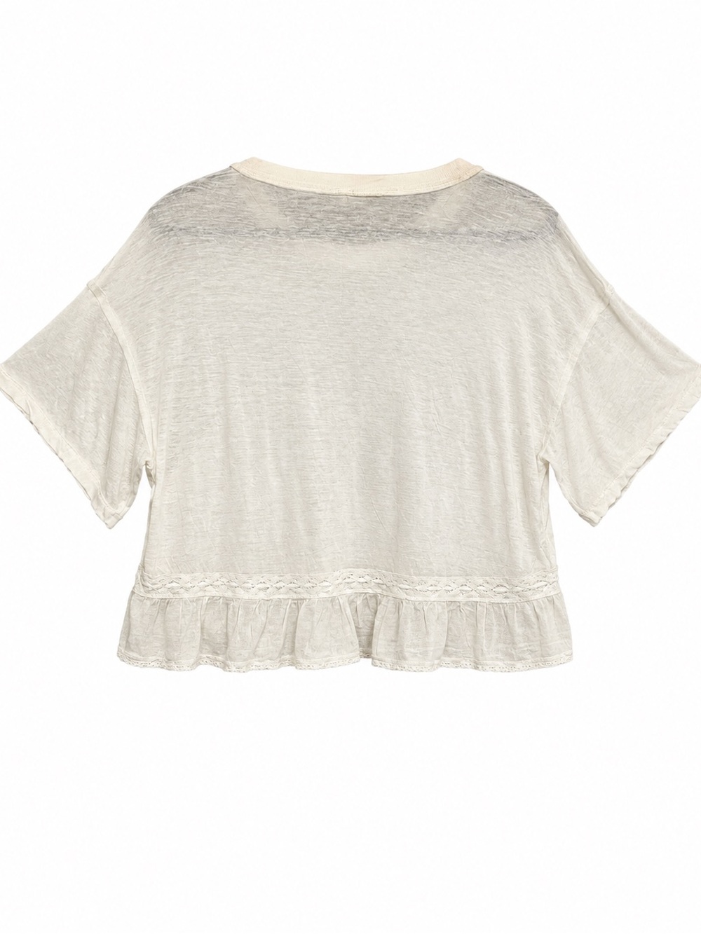 Free People Ivory Lace Ruffle Boho Crop Top Vintage Look Sz medium NWT - Picture 3 of 5